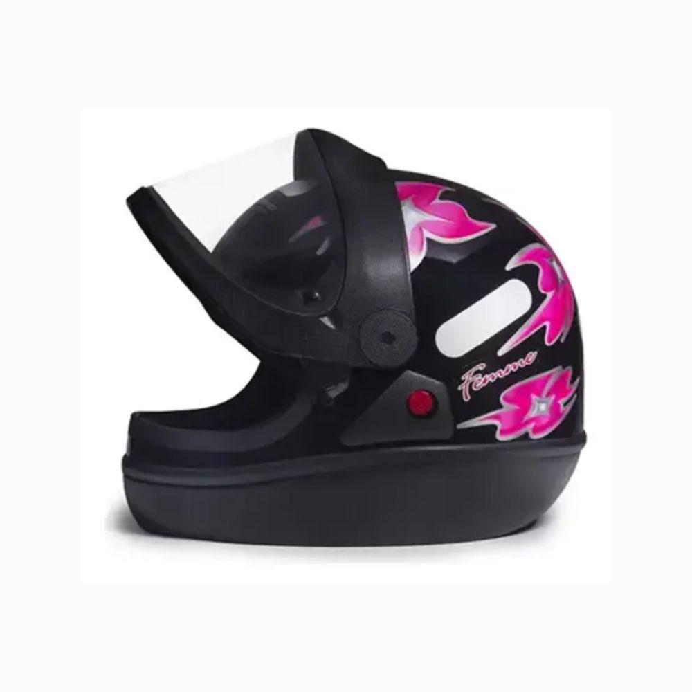 Capacete Automático San Marino Preto com Flores Rosa
