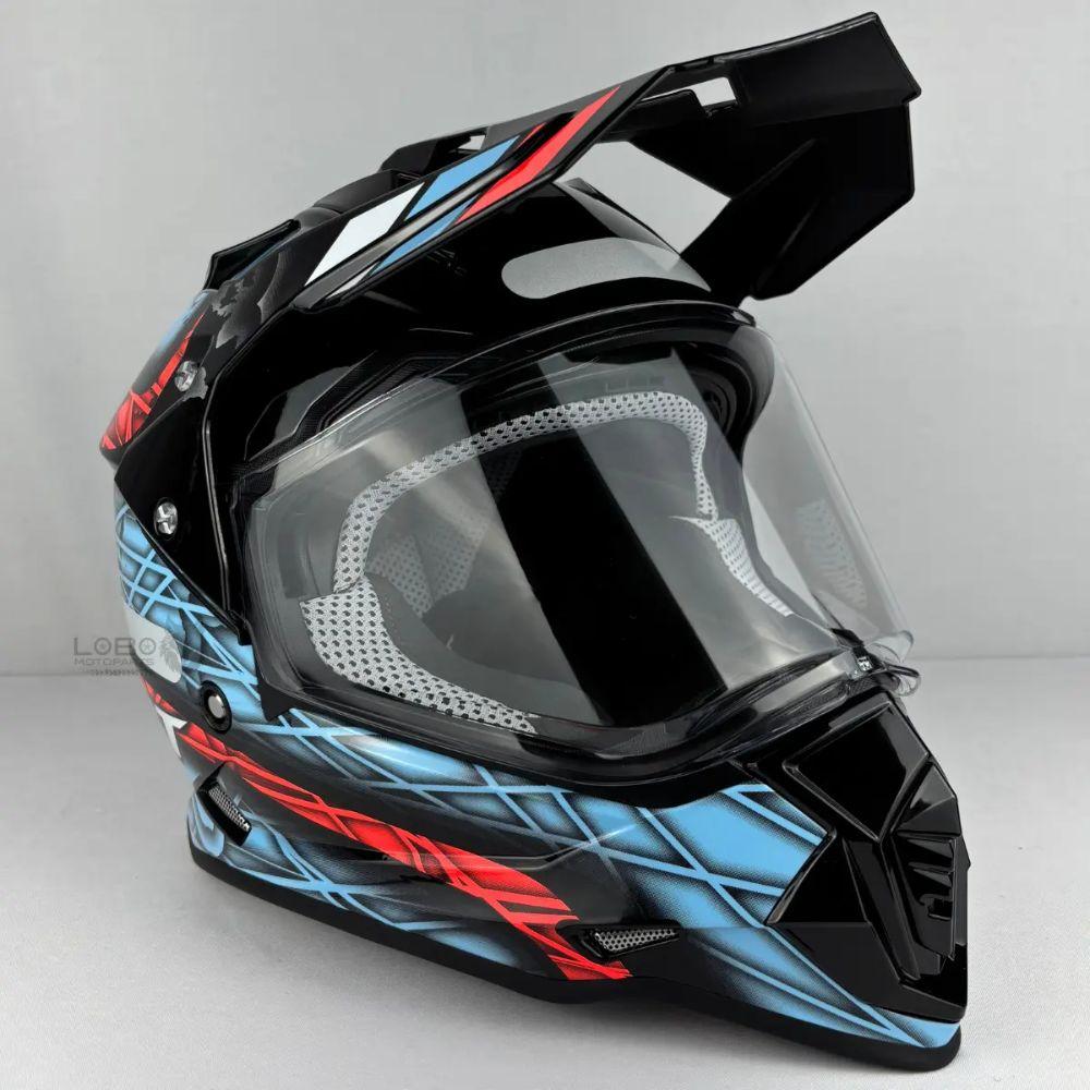 Capacete Helt Cross Vision Glass Azul com Óculos Interno