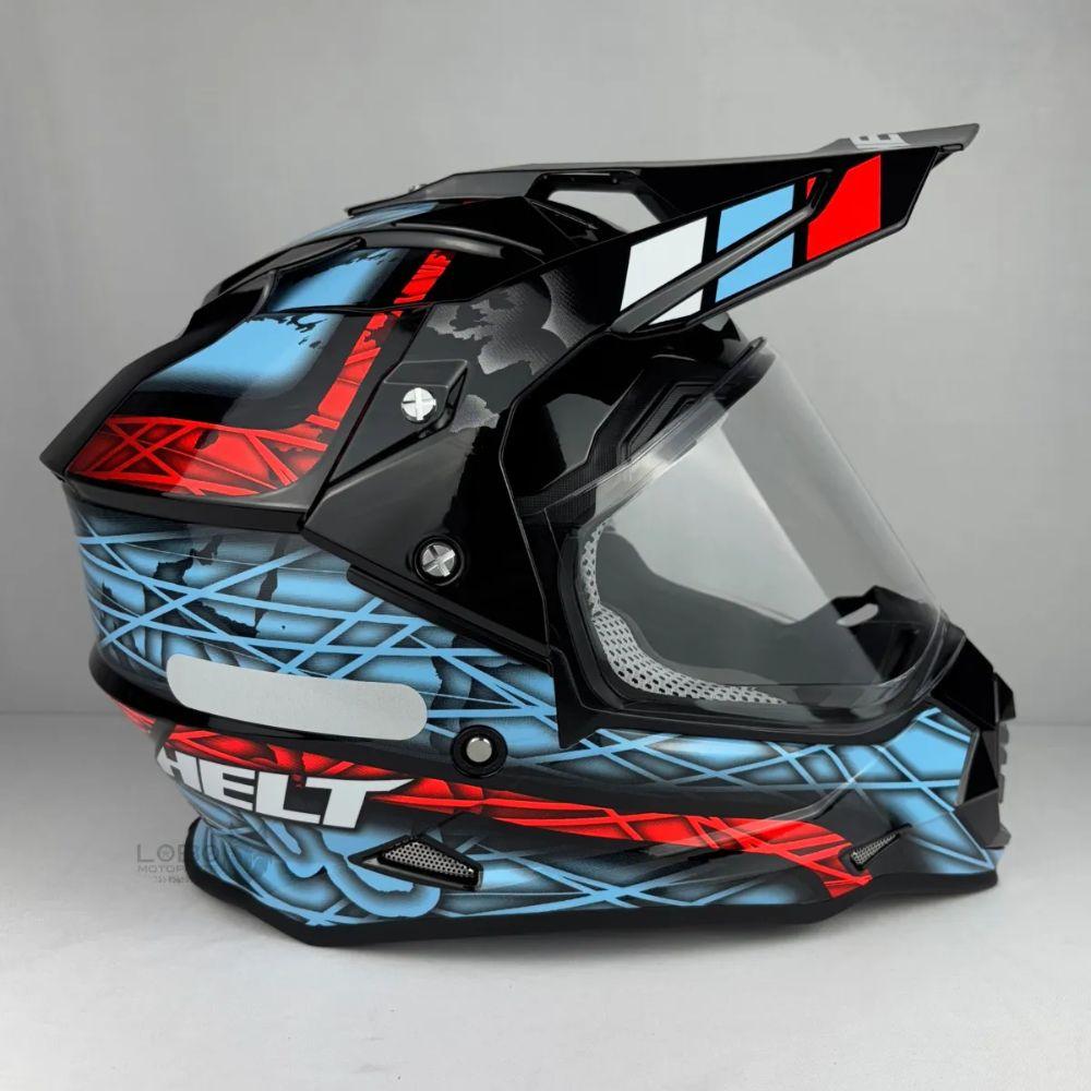 Capacete Helt Cross Vision Glass Azul com Óculos Interno