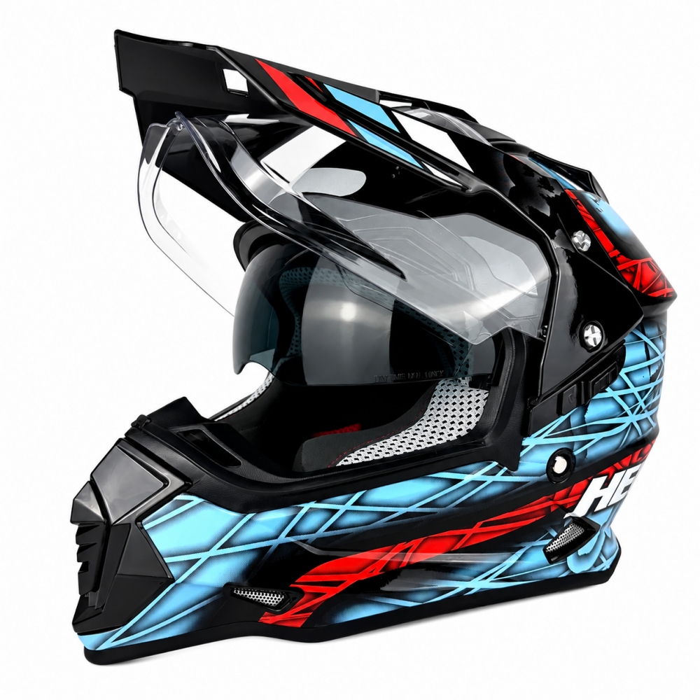 Capacete Helt Cross Vision Glass Azul com Óculos Interno