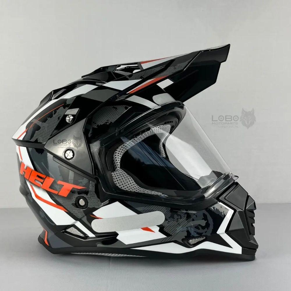Capacete Helt Cross Vision Preto, Branco e Laranja com Óculos Interno