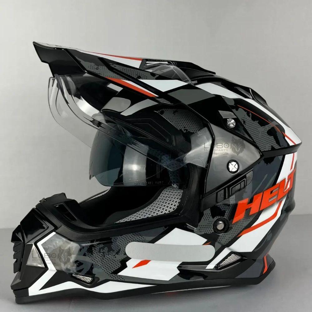 Capacete Helt Cross Vision Preto, Branco e Laranja com Óculos Interno