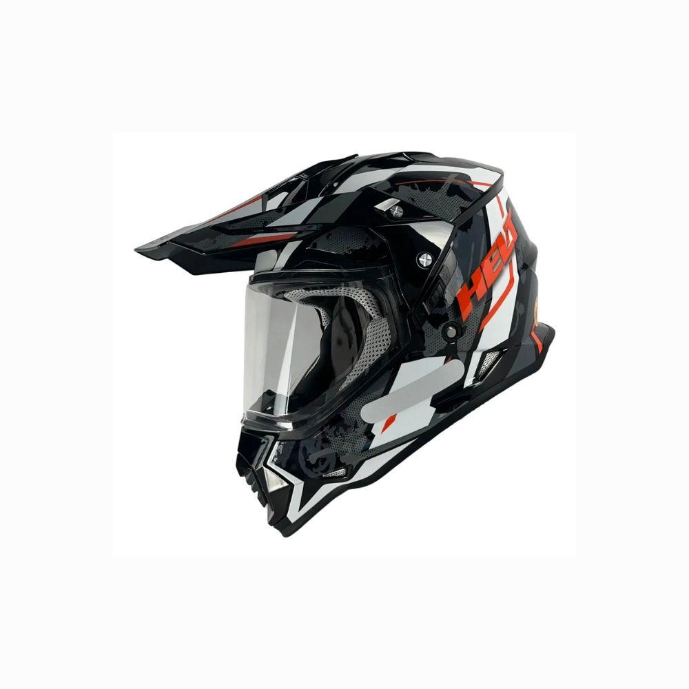Capacete Helt Cross Vision Preto, Branco e Laranja com Óculos Interno